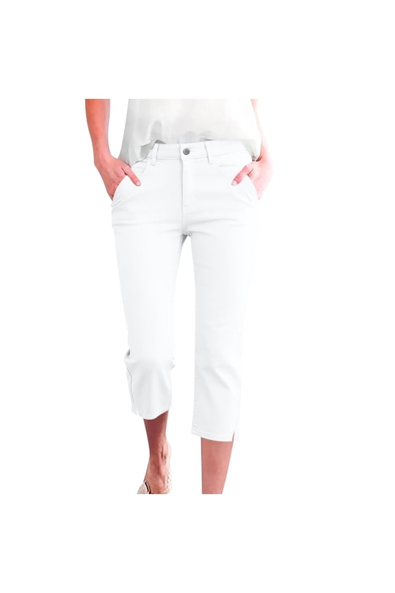 Work Pants Women Capris Button Slim Side Split Crop Pants Business Casual Office Dress Pants Fashion