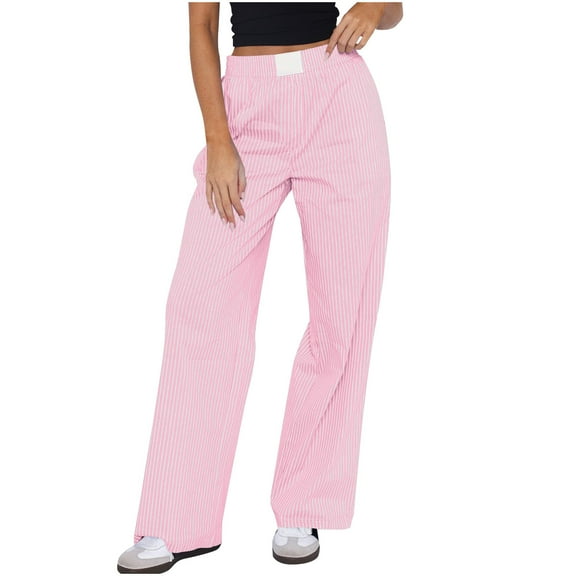 Timegard Work Pants for Women Striped Elastic High Waist Wide Leg Business Casual Loose Trousers Fall