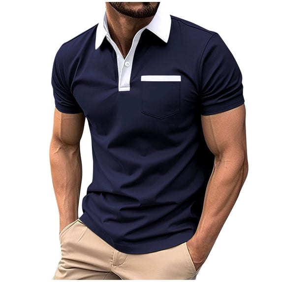 Timegard Work Shirts for Men Button Lapel Neck Slim Comfy Short Sleeve T Shirts Casual Tops with Pockets