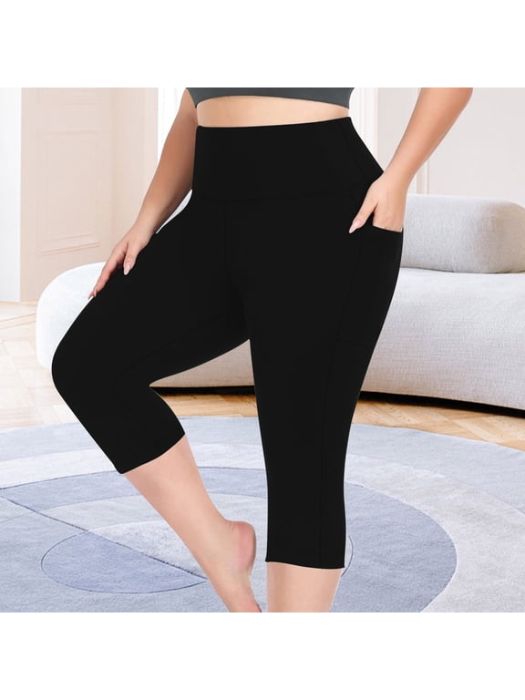 Workout Leggings for Women Plus Size Capris Yoga Pants Stretch Cropped Trousers with Pockets