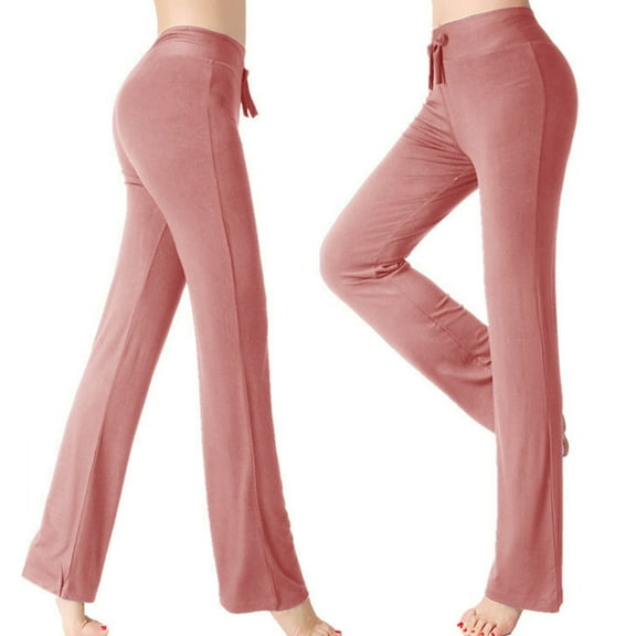 Timegard Yoga Pants for Women Wide Leg Drawstring High Waist Comfy Workout Running Gym Pants Solid Color