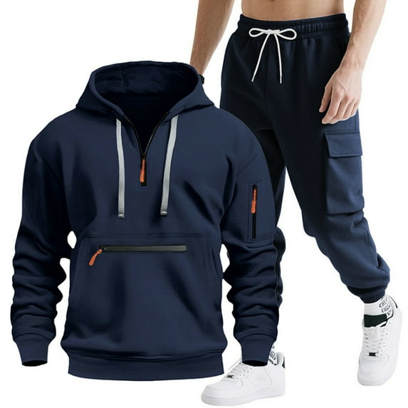 Timegard Workout Sets for Men Cargo Sweatsuit Zipper Hoodies Joggers Lightweight Outfits Fall Outdoor Active