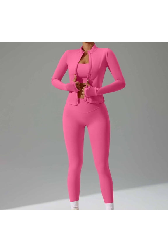 Workout Sets for Women Cropped Zip up Jackets Yoga Leggings Stretch Gym Athletic Running Outfits