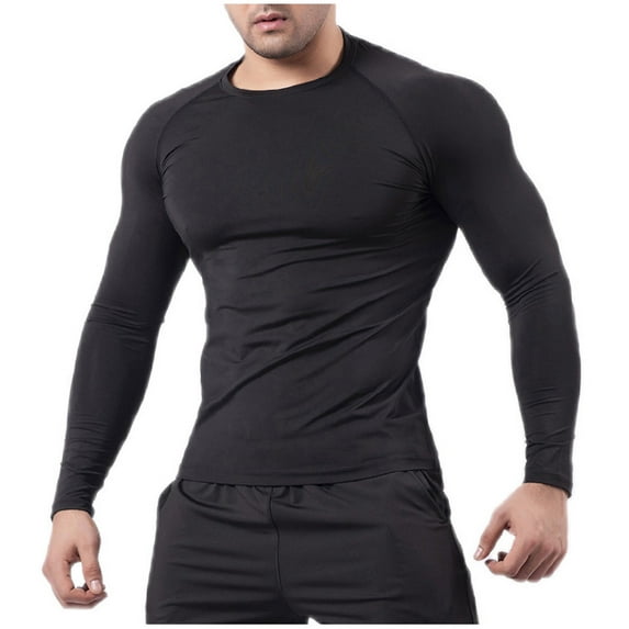Timegard Workout Tops for Men Long Sleeve Crewneck Muscle Tee Shirts Athletic Gym Slim Breathable Tops