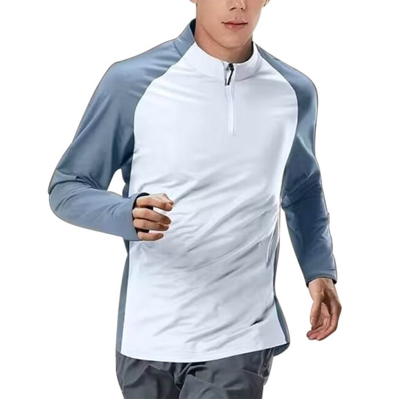 Timegard Workout Tops for Men Stand Collar Zipper Athletic Running Shirts Long Sleeve Lightweight Sports Tee