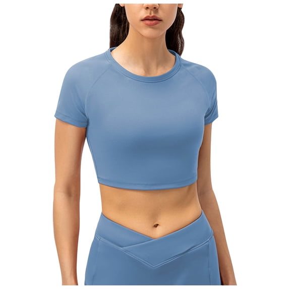 Timegard Workout Tops for Women Crewneck Short Sleeve Athletic Yoga Gym Tops Cropped Stretch Tee Shirts