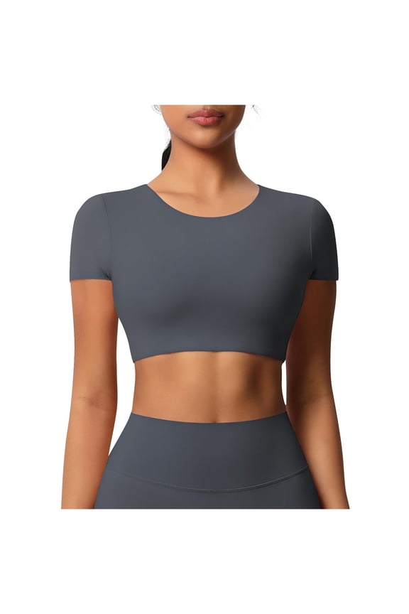 Workout Tops for Women Cropped Crewneck Short Sleeve Skinny Tee Shirts Gym Yoga Top Athletic