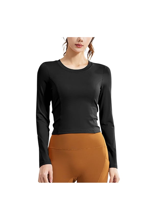 Workout Tops for Women Long Sleeve Back Cutout Ruched Drawstring Cropped Athletic Yoga Tee