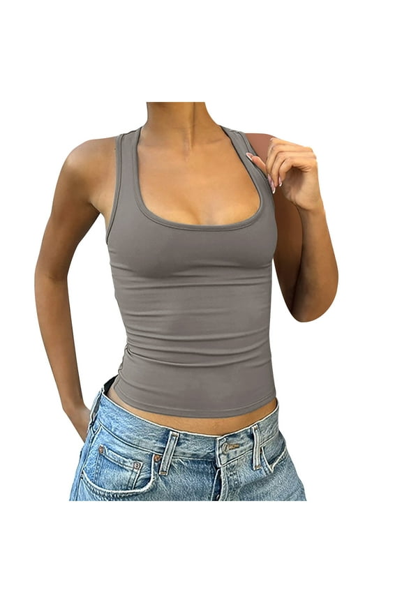 Workout Tops for Women Racerback Scoop Neck Sleeveless Skinny Crop Gym Yoga Tank Top Summer