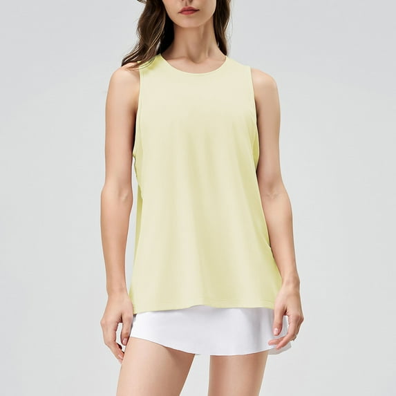 Timegard Workout Tops for Women Round Neck Athletic Running Tank Tops Sleeveless Loose Casual T Shirts