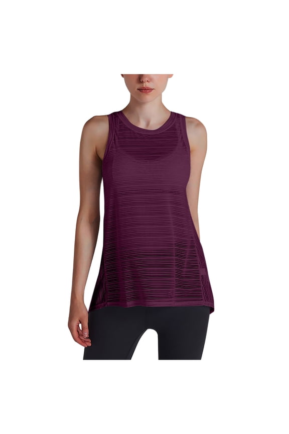 Workout Tops for Women Round Neck Back Split Hollow out Loose Lightweight Running Tank Top