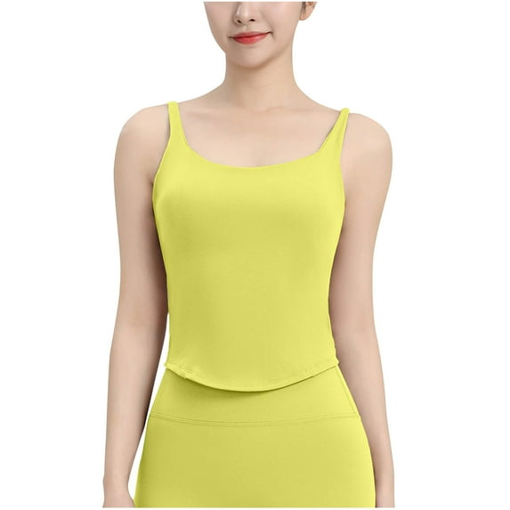 Timegard Workout Tops for Women Square Scoop Neck Cropped Fitting Athletic Yoga Tank Top Built in Bras