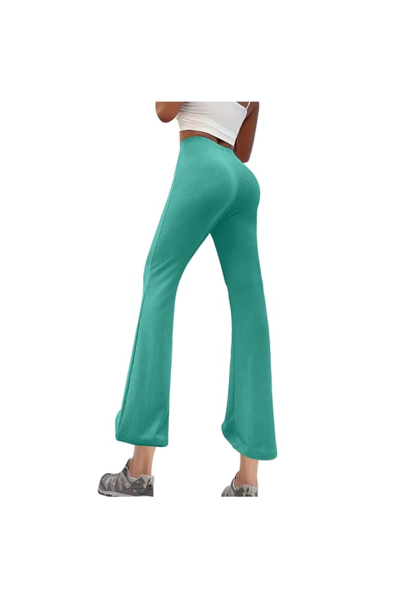 Yoga Leggings for Women Ribbed High Waist Bell Bottom Slim Comfy Athletic Running Gym Pants