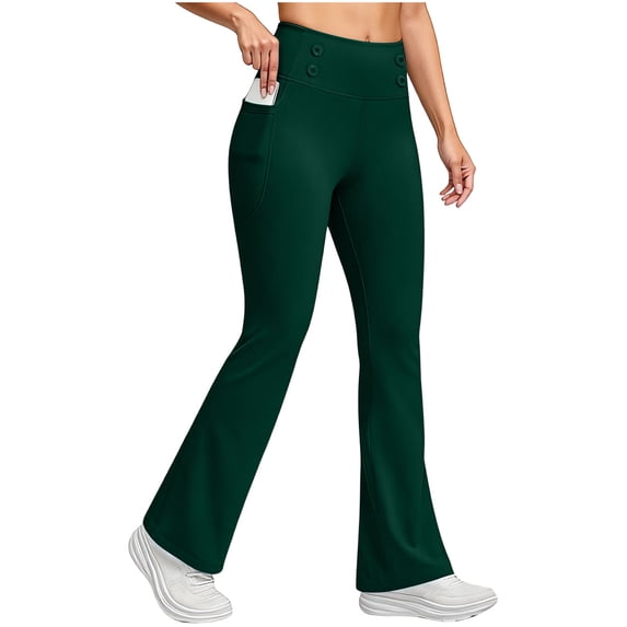 Timegard Yoga Pants Women High Waist Boot Cut Stretch Lightfleece Workout Legging Pants with Pockets