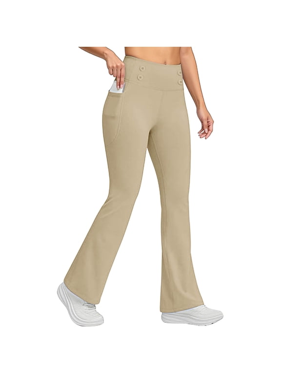 Yoga Pants Women High Waist Boot Cut Stretch Lightfleece Workout Legging Pants with Pockets
