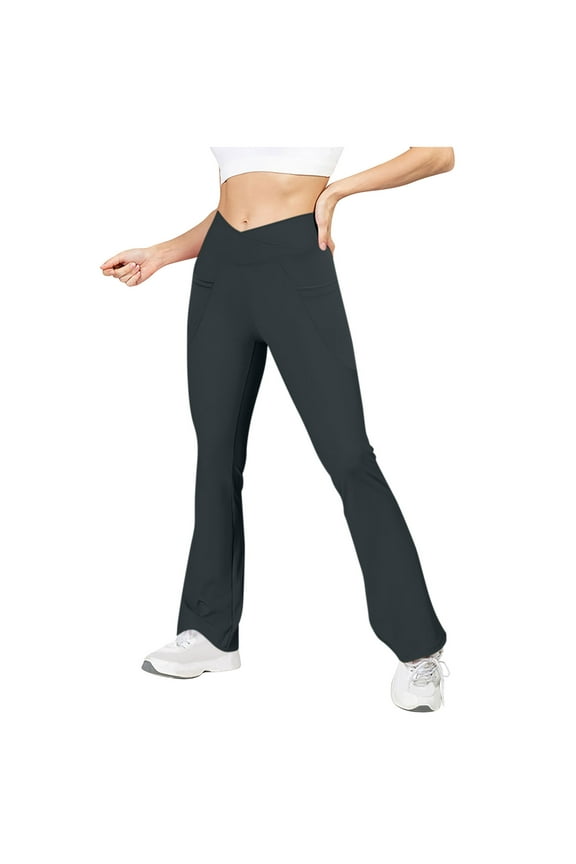 Yoga Pants Women High Waist Crisscross Flare Leggings Stretch Workout Gym Pants with Pockets