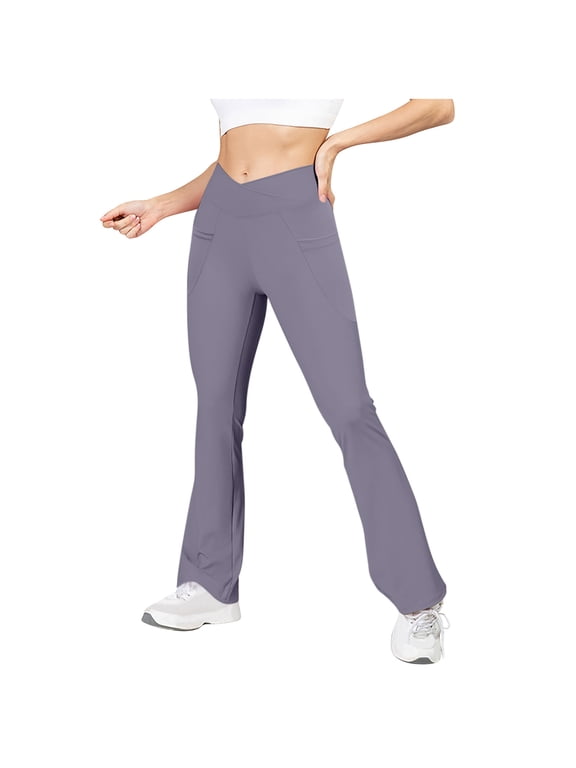 Yoga Pants Women High Waist Crisscross Flare Leggings Stretch Workout Gym Pants with Pockets