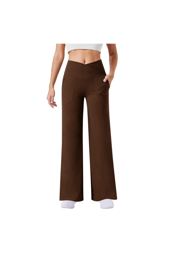 Yoga Pants Women Straight Leg High Waist Crisscross Side Split Workout Running Pants Casual