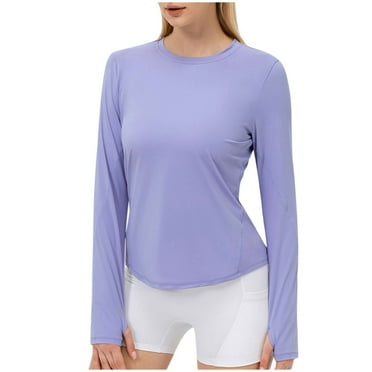 Timegard Yoga Tops for Women Crewneck Long Sleeve Workout Tops Thumb Hole Solid Color Sun Protective Shirts