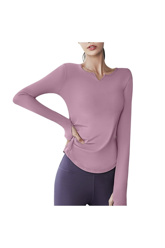 Yoga Tops for Women Long Sleeve V-Neck Ruched Tee Trackshirts Athletic Workout Running Tops