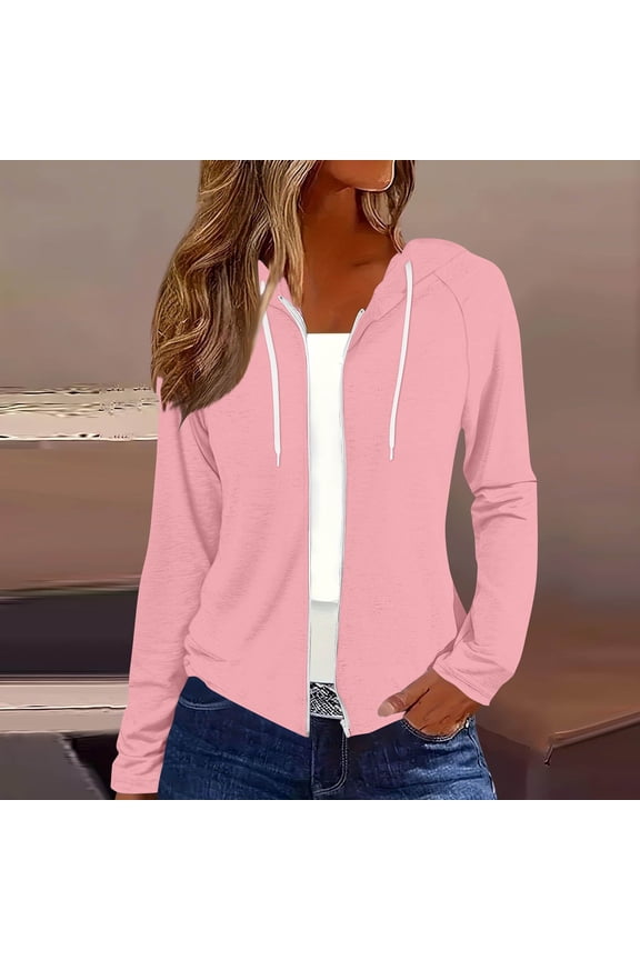 Zip up Hoodies for Women Drop Shoulder Long Sleeve Sweatshirts Jackets Solid Color Comfy Tops