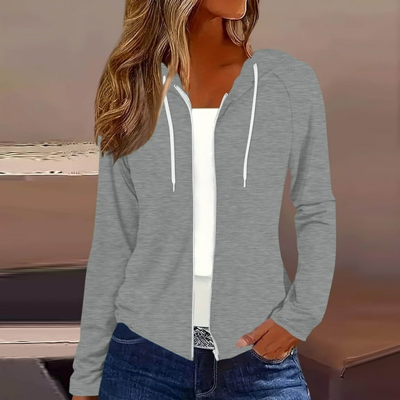 Timegard Zip up Hoodies for Women Drop Shoulder Long Sleeve Sweatshirts Jackets Solid Color Comfy Tops
