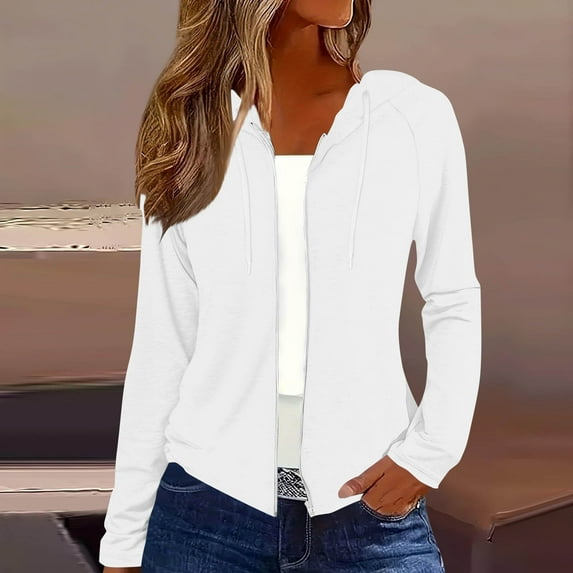 Timegard Zip up Hoodies for Women Drop Shoulder Long Sleeve Sweatshirts Jackets Solid Color Comfy Tops