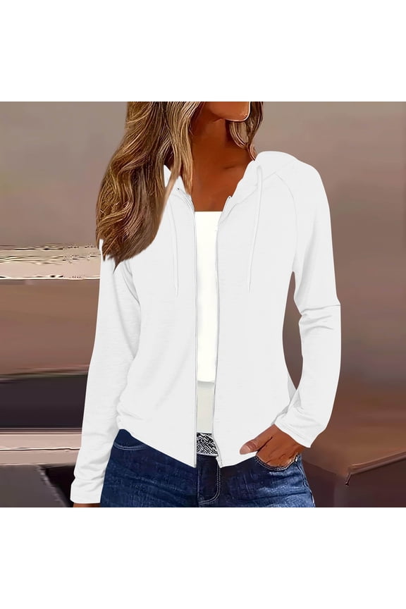 Zip up Hoodies for Women Drop Shoulder Long Sleeve Sweatshirts Jackets Solid Color Comfy Tops