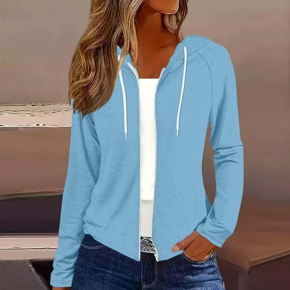 Timegard Zip up Hoodies for Women Drop Shoulder Long Sleeve Sweatshirts Jackets Solid Color Comfy Tops