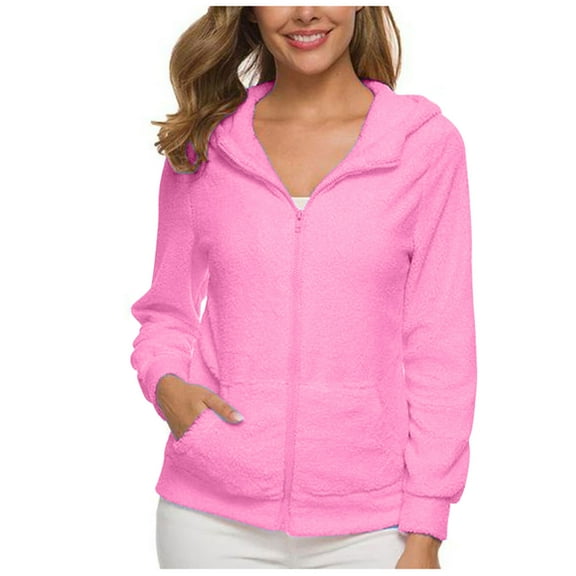Timegard Zip up Hoodies for Women Fleece Warm Solid Color Long Sleeve Jackets with Pockets Fall Winter
