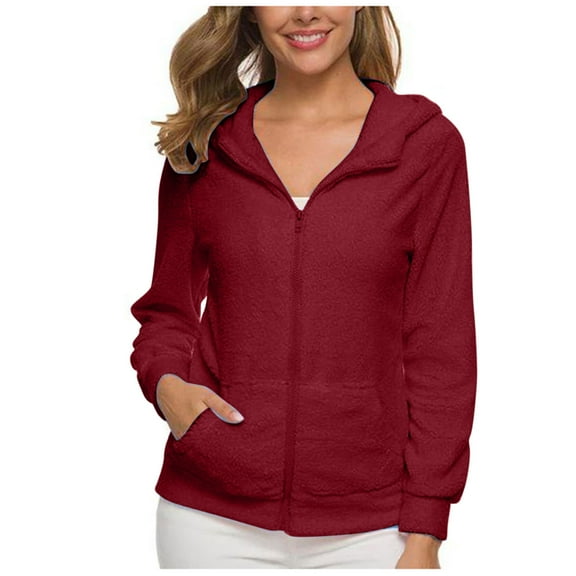 Timegard Zip up Hoodies for Women Fleece Warm Solid Color Long Sleeve Jackets with Pockets Fall Winter