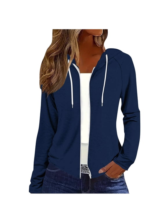 Zip up Hoodies for Women Long Sleeve Full Zipper Sweatshirts Casual Comfy Fitting Tunic Jackets