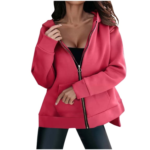 Timegard Zip up Hoodies for Women Long Sleeve Side Split Sweatshirts Pullover Fall Jacket with Pockets