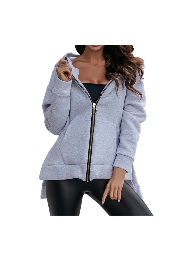 Zip up Hoodies for Women Long Sleeve Side Split Sweatshirts Pullover Fall Jacket with Pockets