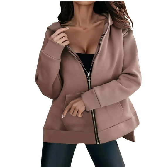 Timegard Zip up Hoodies for Women Long Sleeve Side Split Sweatshirts Pullover Fall Jacket with Pockets