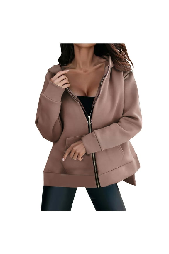 Zip up Hoodies for Women Long Sleeve Side Split Sweatshirts Pullover Fall Jacket with Pockets