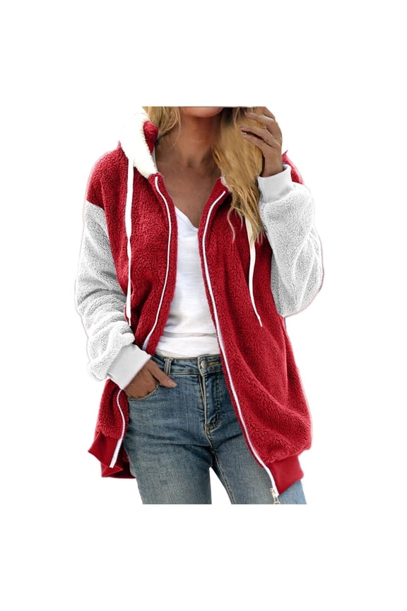 Zip up Hoodies for Women Plus Size Fleece Warm Color Block Jackets Fall Winter Casual Comfy Coat