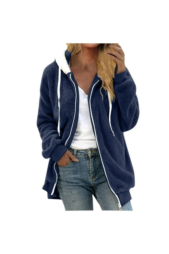 Zip up Hoodies for Women Plus Size Fleece Warm Solid Color Jackets Fall Winter Casual Comfy Coat