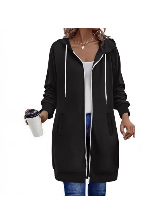 Zip up Hoodies for Women Plus Size Sweatshirts Long Coat Fall Winter Outwear with Pockets