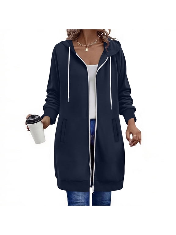 Zip up Hoodies for Women Plus Size Sweatshirts Long Coat Fall Winter Outwear with Pockets