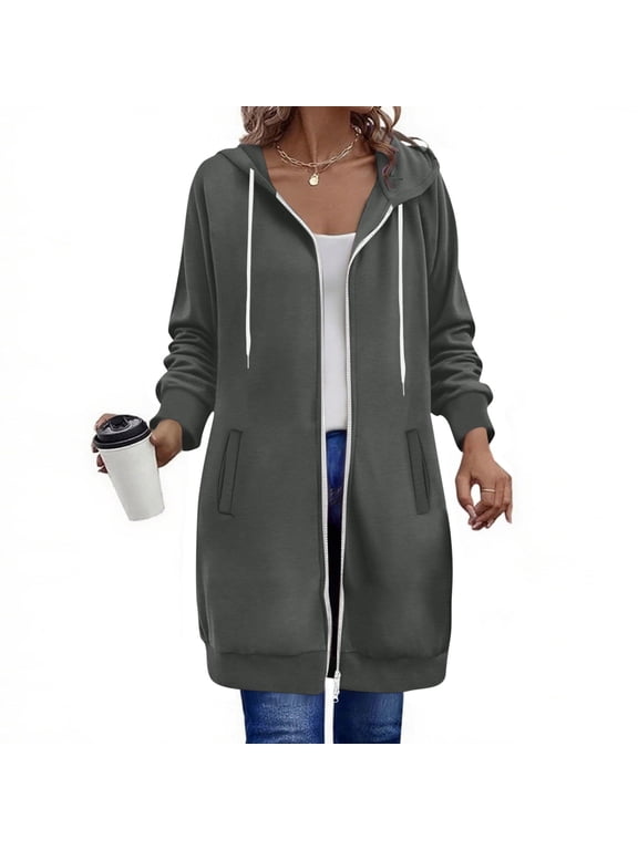 Zip up Hoodies for Women Plus Size Sweatshirts Long Coat Fall Winter Outwear with Pockets