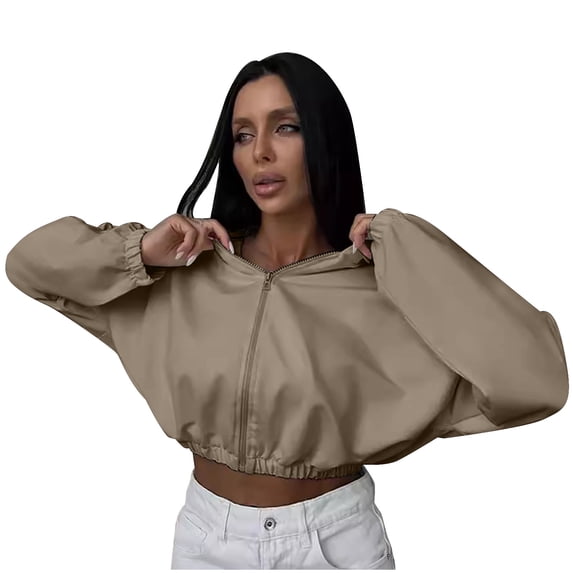 Timegard Zip up Jackets for Women Cropped Hoodies Sweatshirts Fall Casual Loose Athletic Jackets Tops