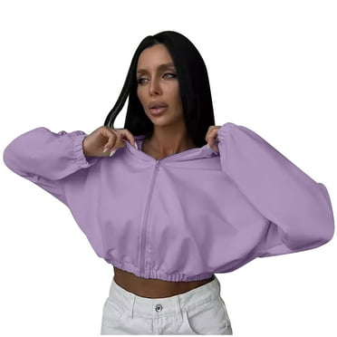 Timegard Zip up Jackets for Women Cropped Hoodies Sweatshirts Fall Casual Loose Athletic Jackets Tops