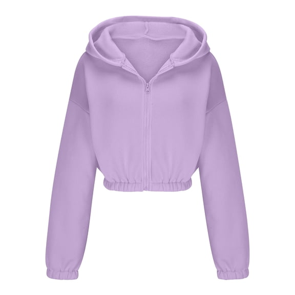 Timegard Zip up Jackets for Women Cropped Hoodies Sweatshirts Fall Casual Loose Athletic Jackets Tops
