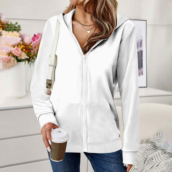 Timegard Zip up Jackets for Women Long Sleeve Hoodies Loose Solid Color Drop Shoulder Sweatshirts Tops