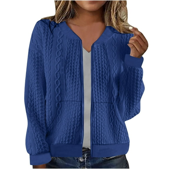Timegard Zip up Jackets for Women Long Sleeve V Neck Cardigan Fall Casual Solid Color Comfy Jacket