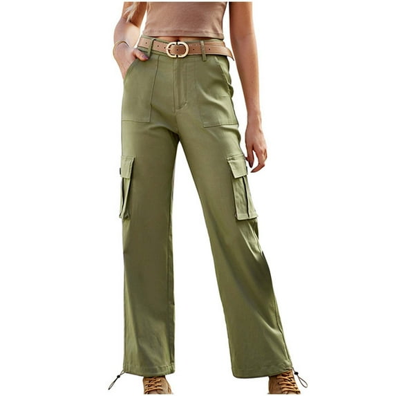 Timegrad Cargo Pants Women High Waisted Straight Leg Streetwear Solid Color Loose Trousers with Pockets