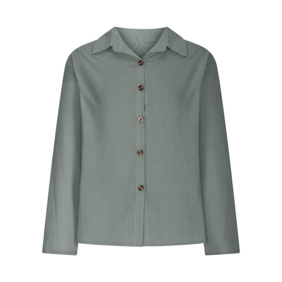 Timegrad Cotton Linen Tops for Women Lightweight Button up Shirts Blouse Solid Color Long Sleeve Tops