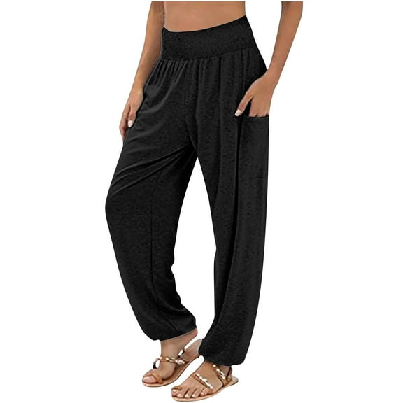 Timegrad Plus Size Pants for Women Baggy Athletic Workout Running Pants with Pockets Fall Solid Color