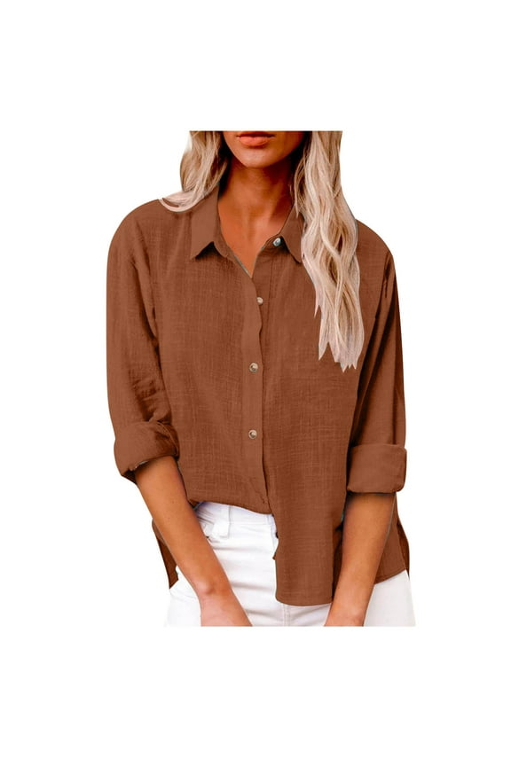Timegrad Plus Size Tops for Women Cotton Linen Button Long Sleeve Shirts Fall Casual Loose Comfy Blouse